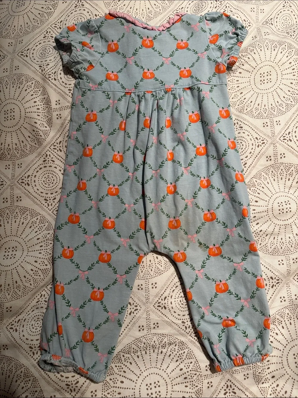 Ishtex Light Blue Baby Pumpkin Print Romper